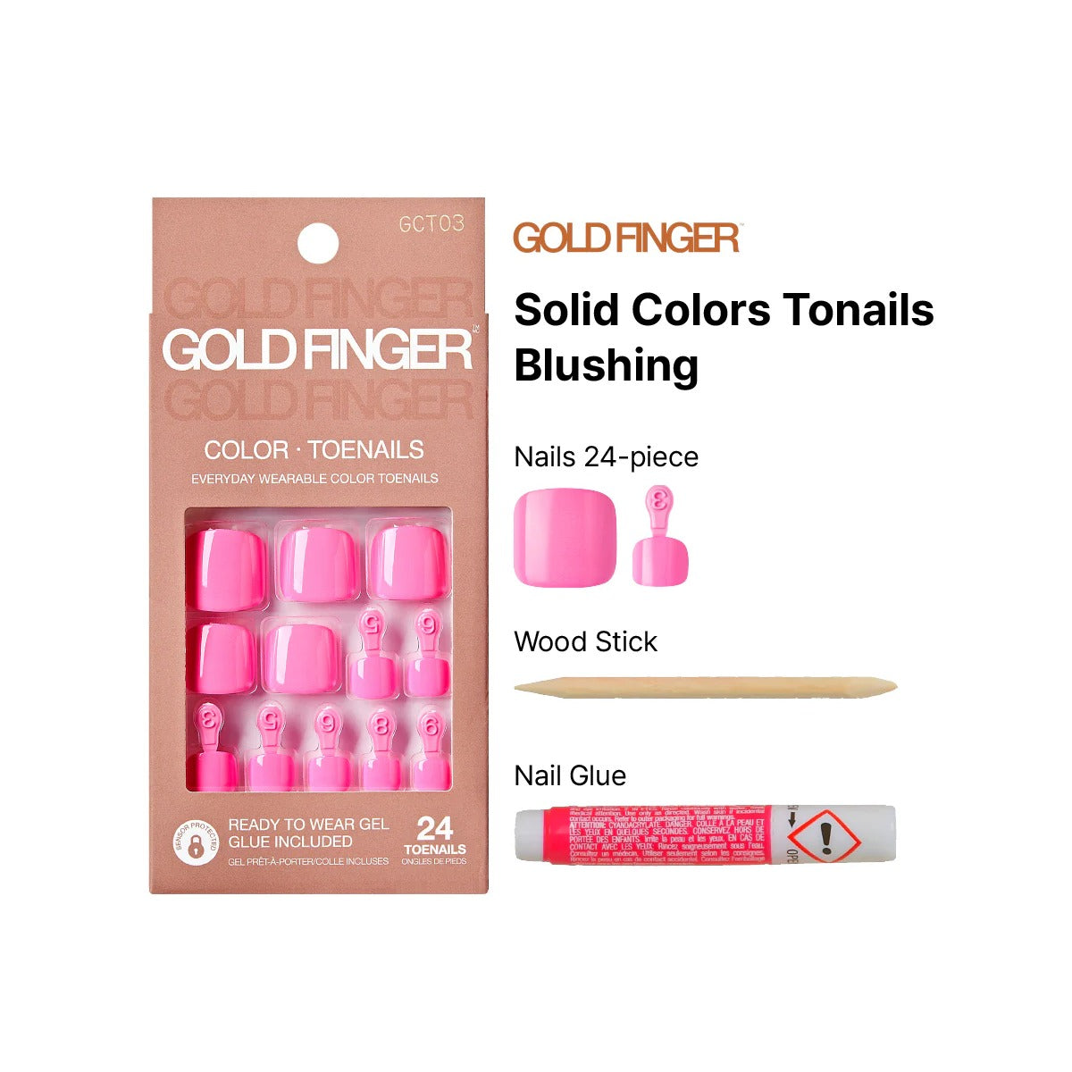GOLD FINGER Solid Color Ongles D’orteils En Acrylique [Blushing] #GCT03