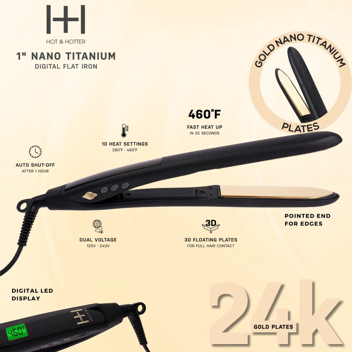 H&H Digital Nano Titanium Flat Iron 1” [Black] #5869