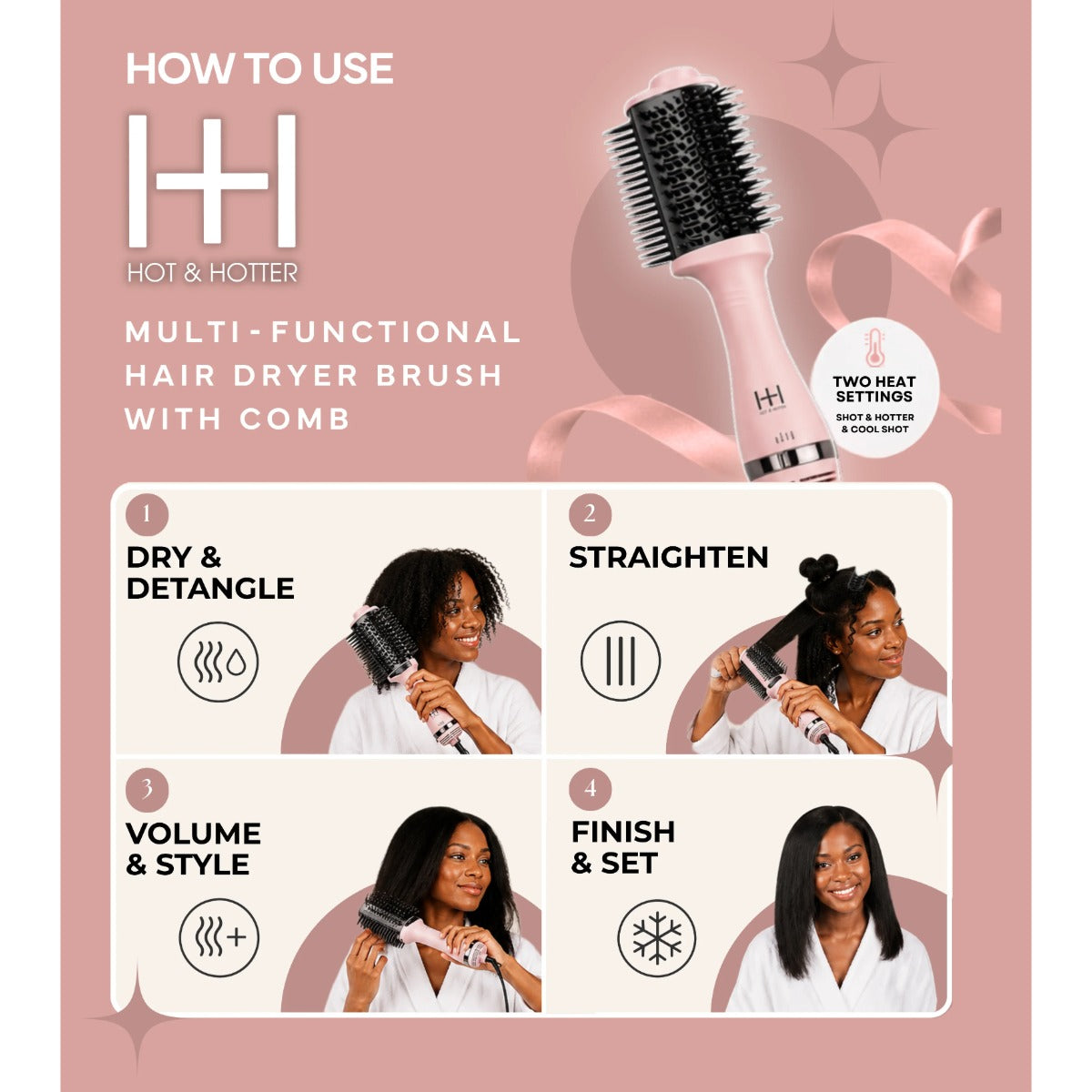 H&H Multi-Functional Hair Dryer Brush [Pink] #5925