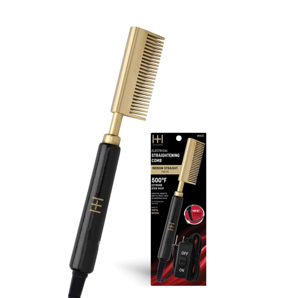 Peigne Lissant H&H à Dents Moyennes et Larges [Black/Gold] #5534