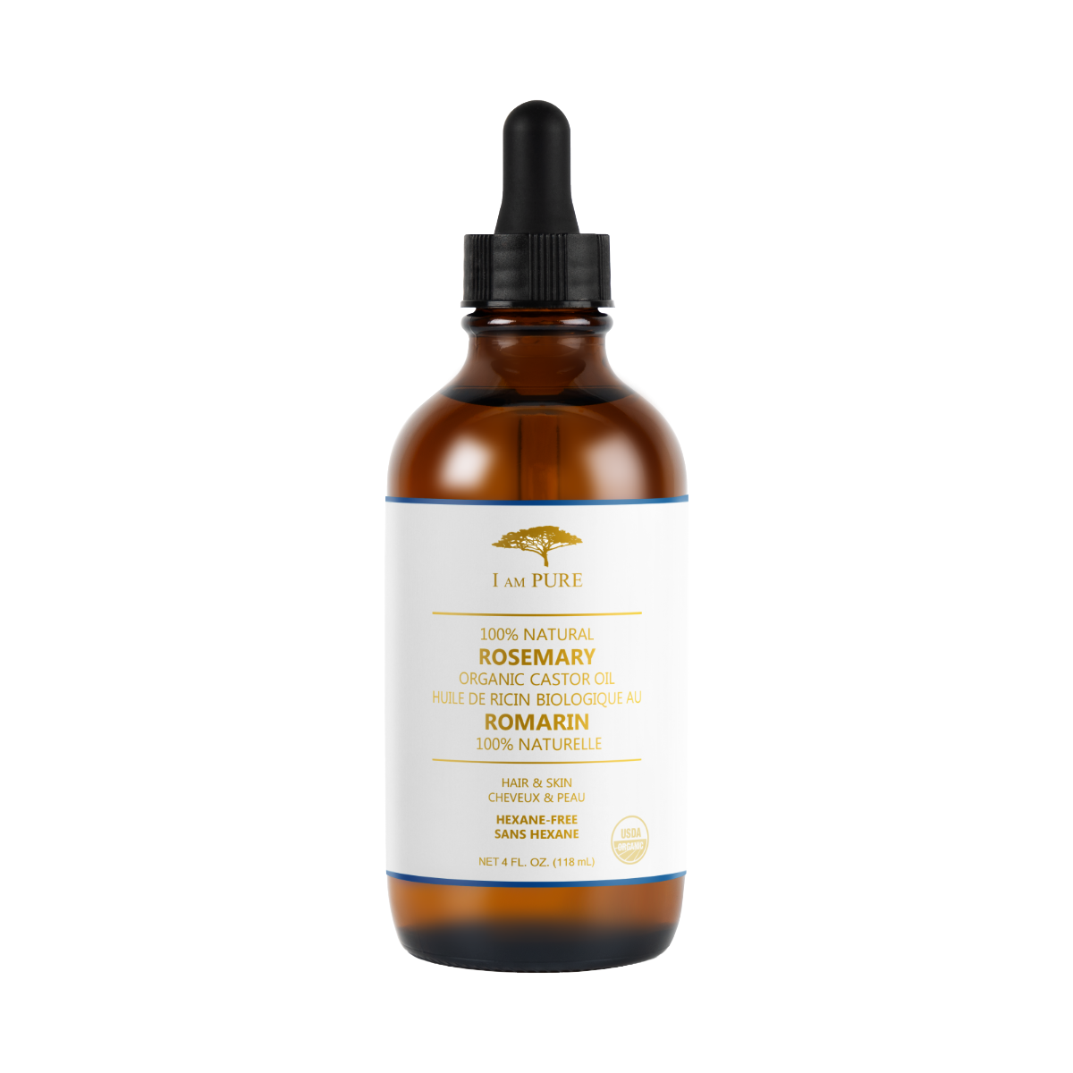 I AM PURE Huile De Ricin Biologique [Romarin] 4oz
