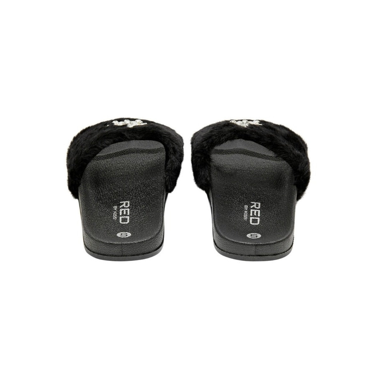 Jewel Fur Slipper [Black] #FW30 Small