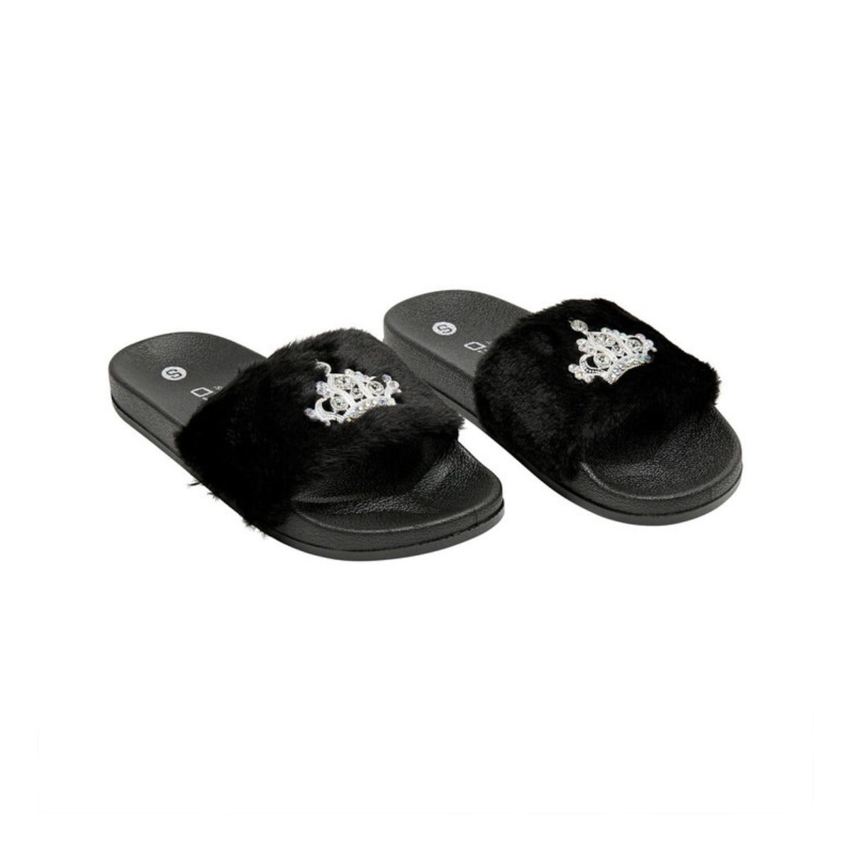 Jewel Fur Slipper [Black] #FW30 Small