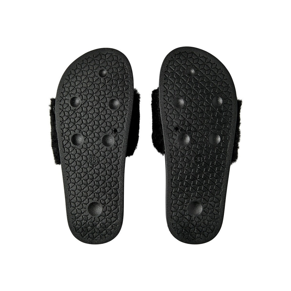 Jewel Fur Slipper [Black] #FW30 Small