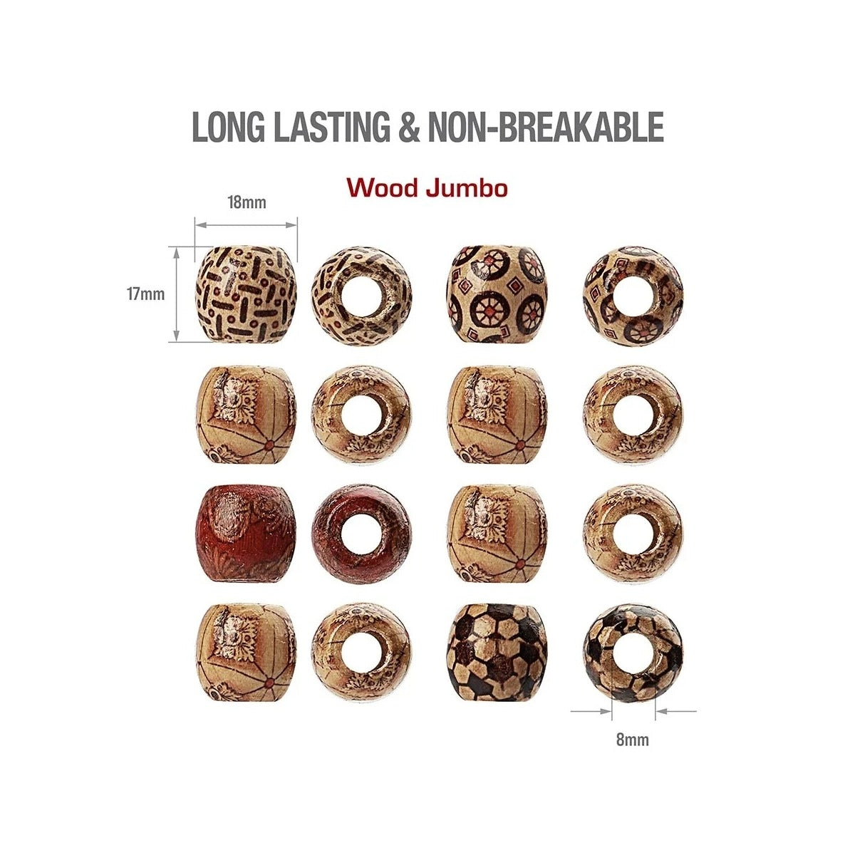 Perles en bois jumbo pour cheveux 24 pcs [Pattern] #HA72