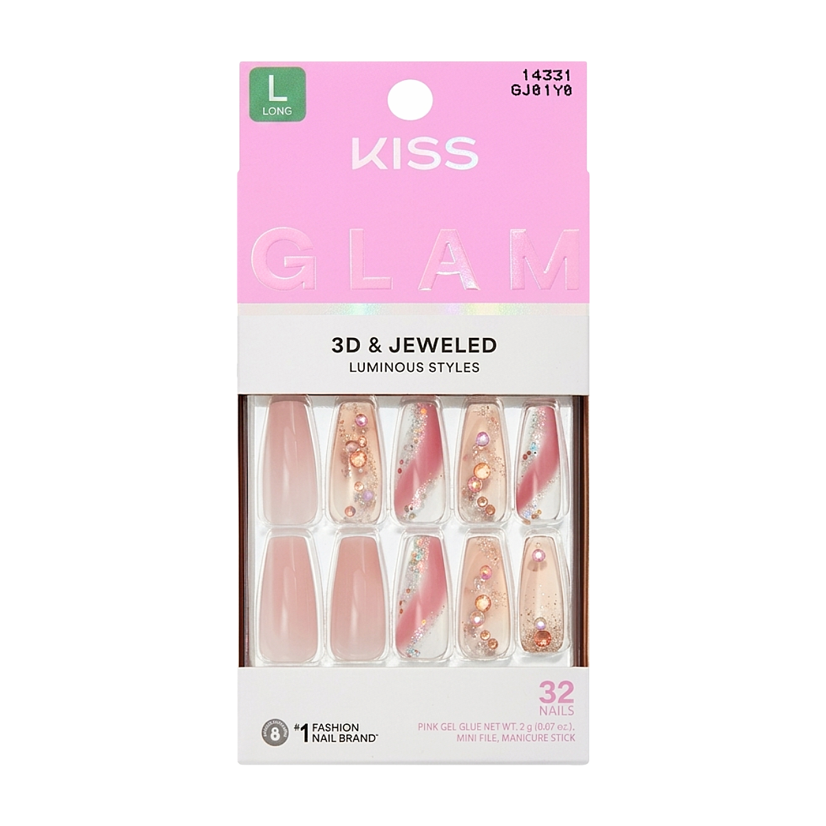 KISS NEW YORK Glam 3D & Jeweled Ongles En Acrylique [All Good] #GJ01Y0