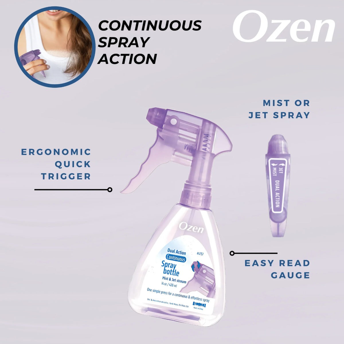 Ozen Vaporisateur Continu À Double Action [lavande Transparent] #4757