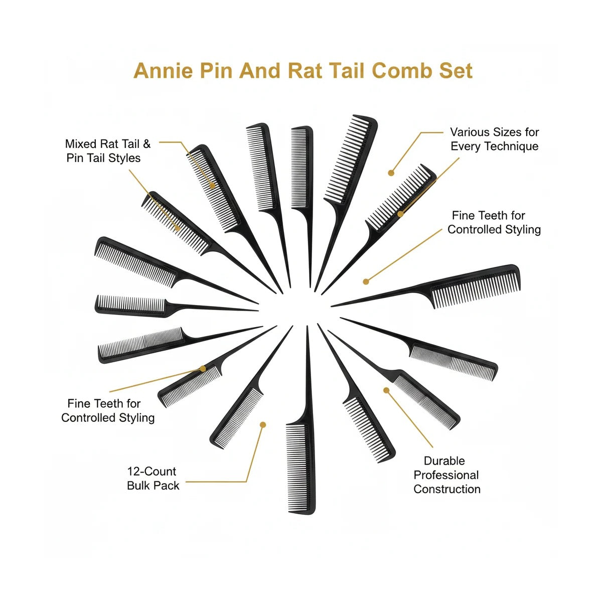 Esemble De Peignes PIN Tail Et Rat Tail 12pcs #94