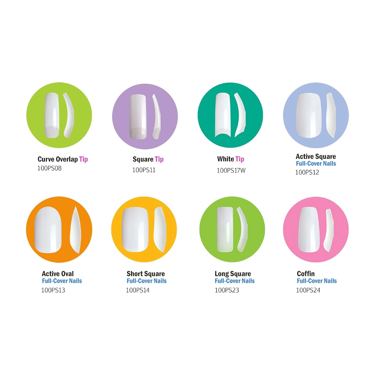 Acrylic Plain Nails 100 Tips [Active Square] #100PS12