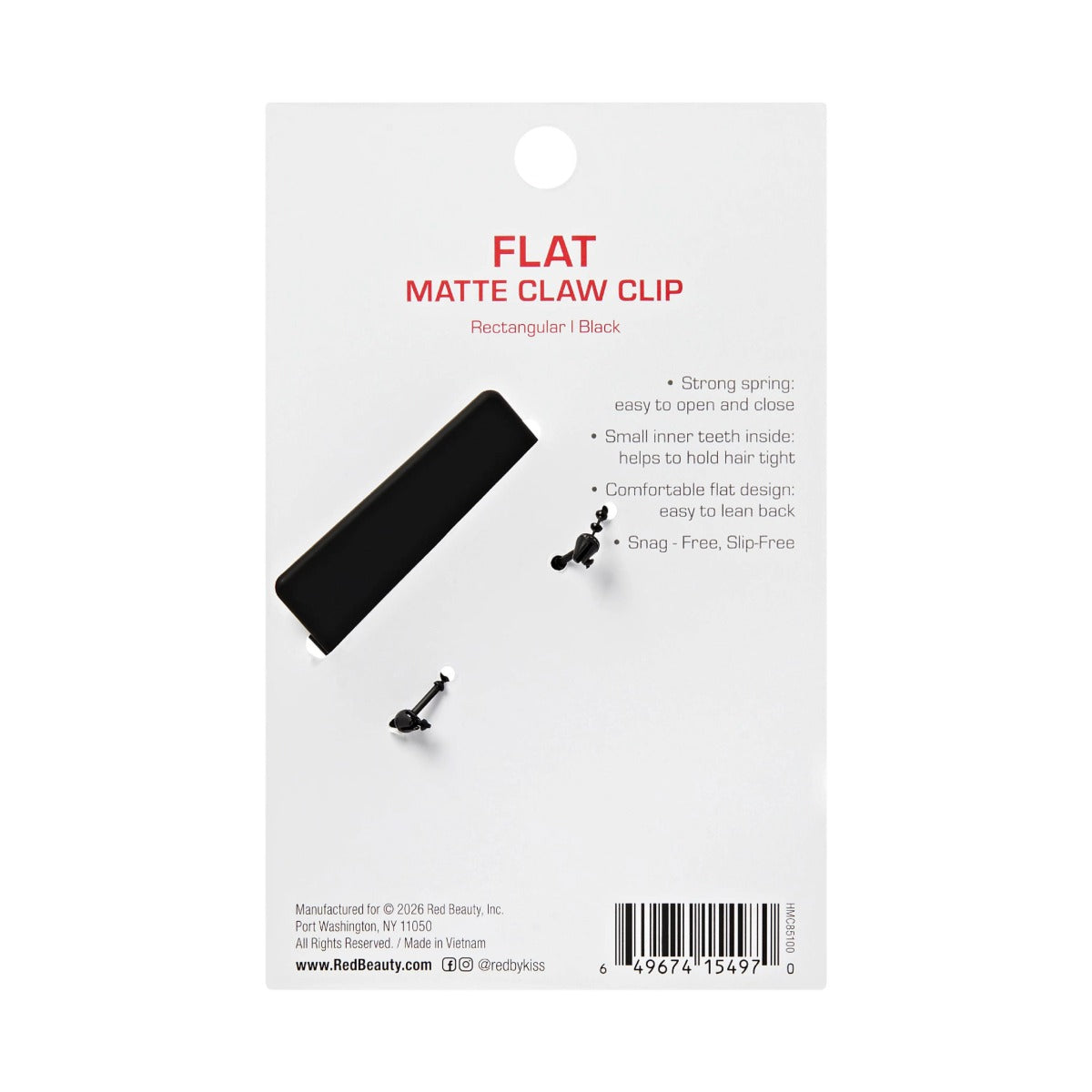 RED Flat Claw Clip [Rectangular] [Black] #HMC85