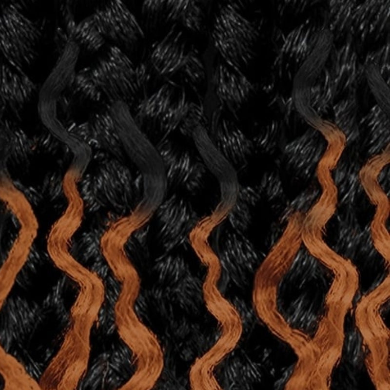 OUTRE boho box braids hair extensions in black with brown ombre wavy curls