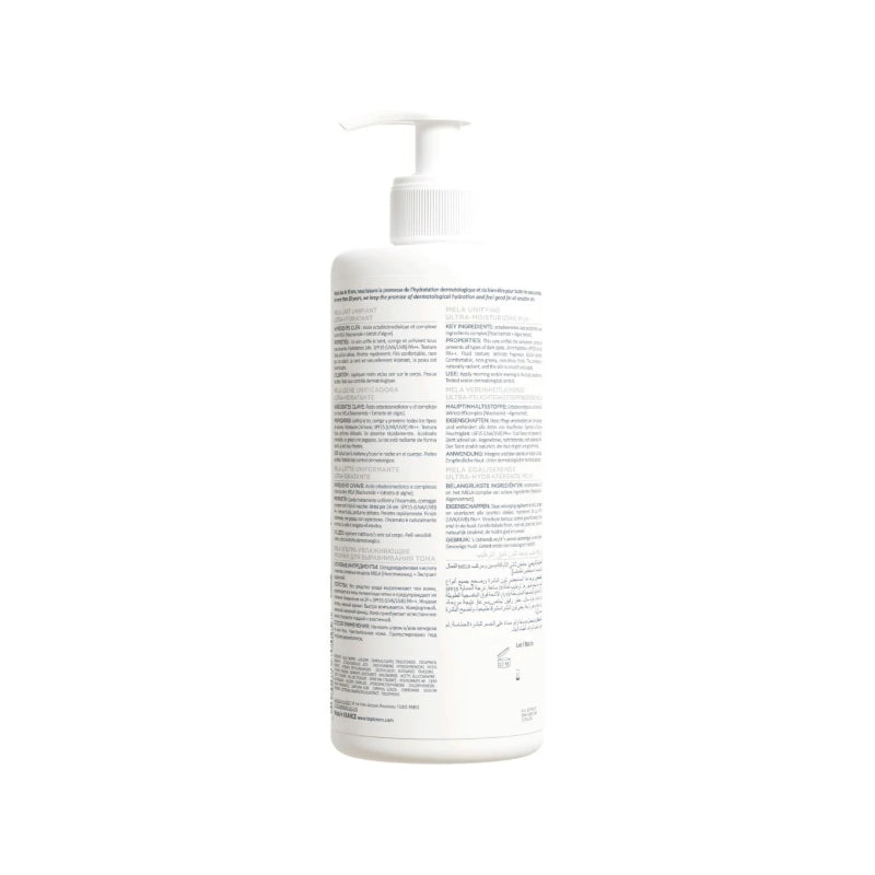 TOPICREM ultra moisturizing milk for dry skin in tall white pump bottle showing ingredients and instructions on back label