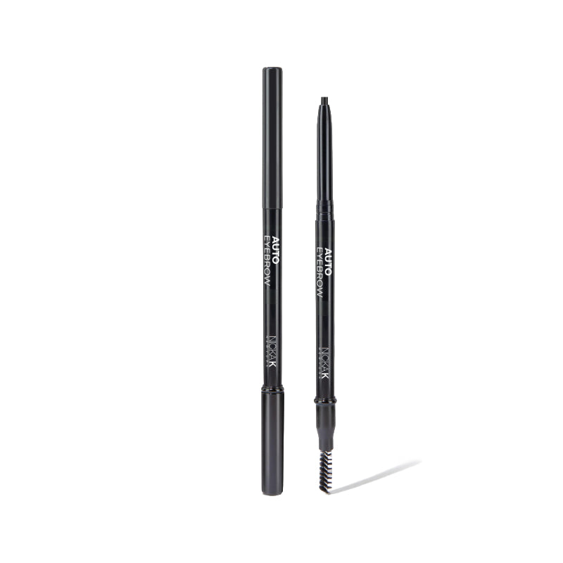 NICKA K auto eyebrow pencil in black with spoolie brush for precise eyebrow shaping