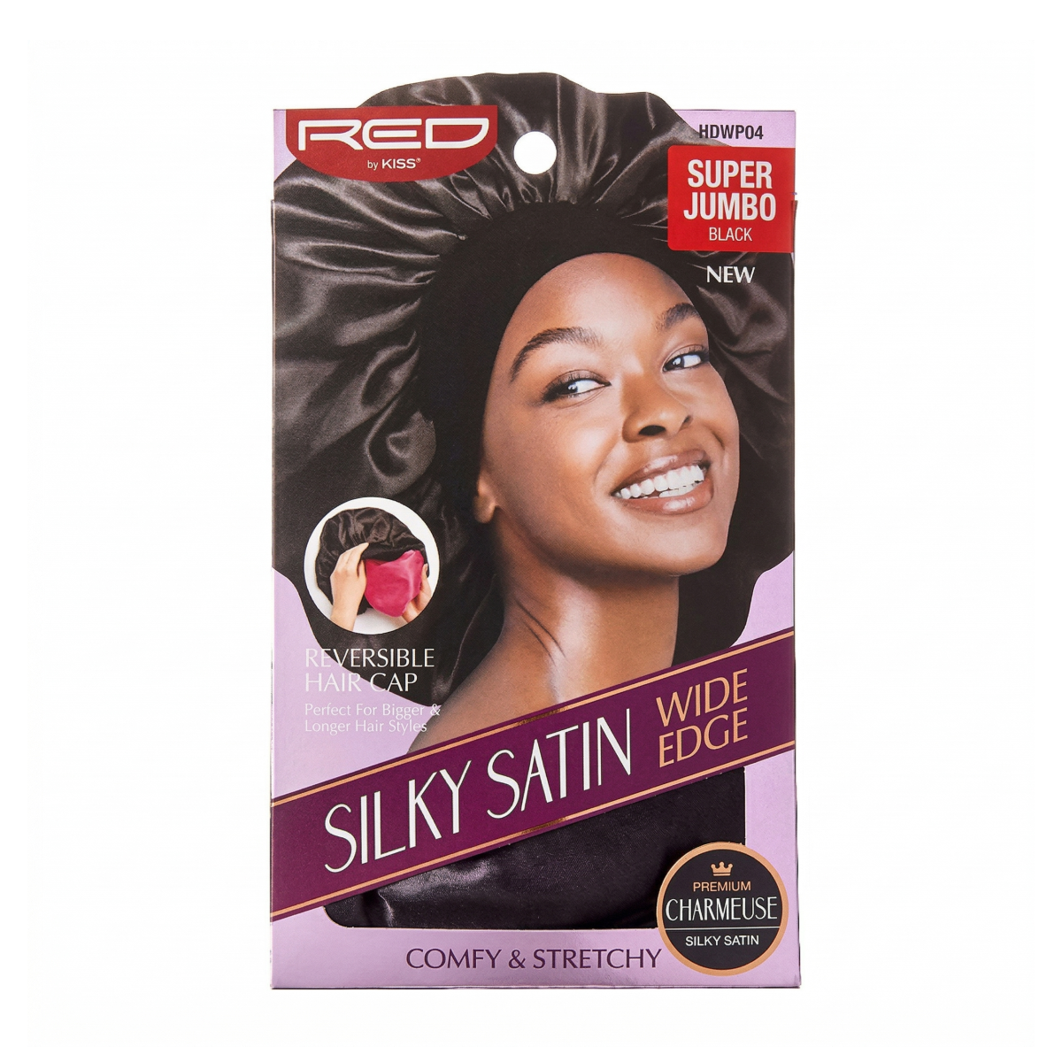 Reversible Silky Satin Hair Cap [Super Jumbo] [Black] #HDWP04