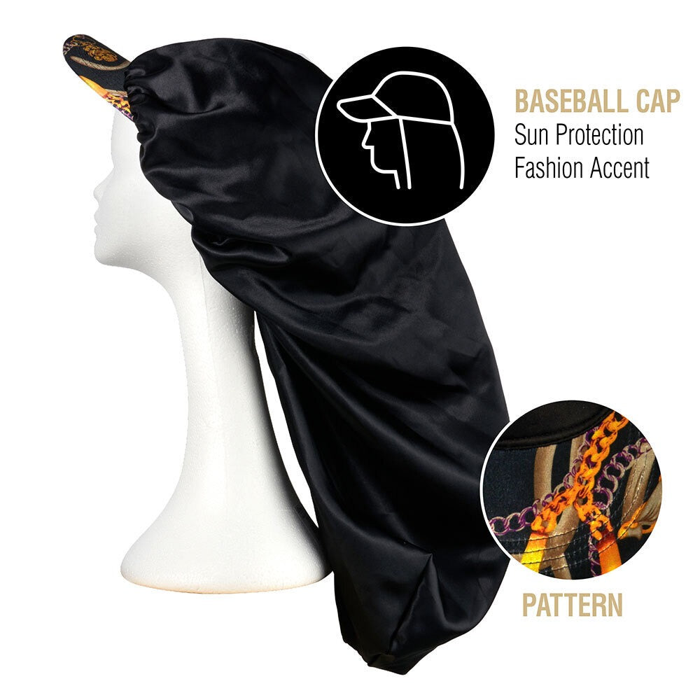 Bonnet visière en satin soyeux [Tresse] [Noir] #FH036