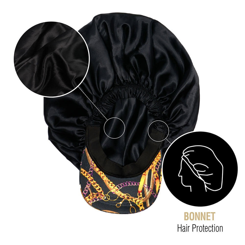 Bonnet visière en satin soyeux [Taille XL] [Noir] #FH030