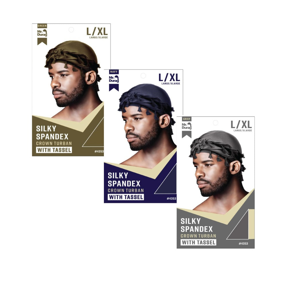 Turban couronne en élasthanne soyeux avec pompon [couleurs assorties] #04353