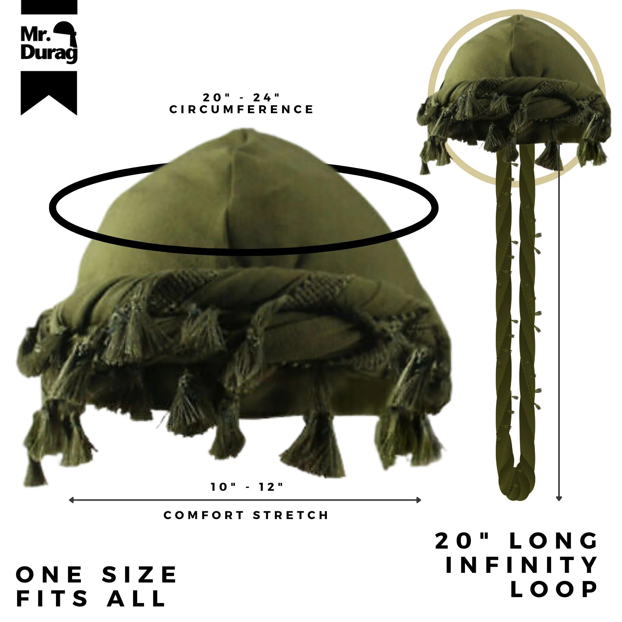 Mr. Durag Silky Spandex Crown Turban with Tassel [Assorted Colors] #4353