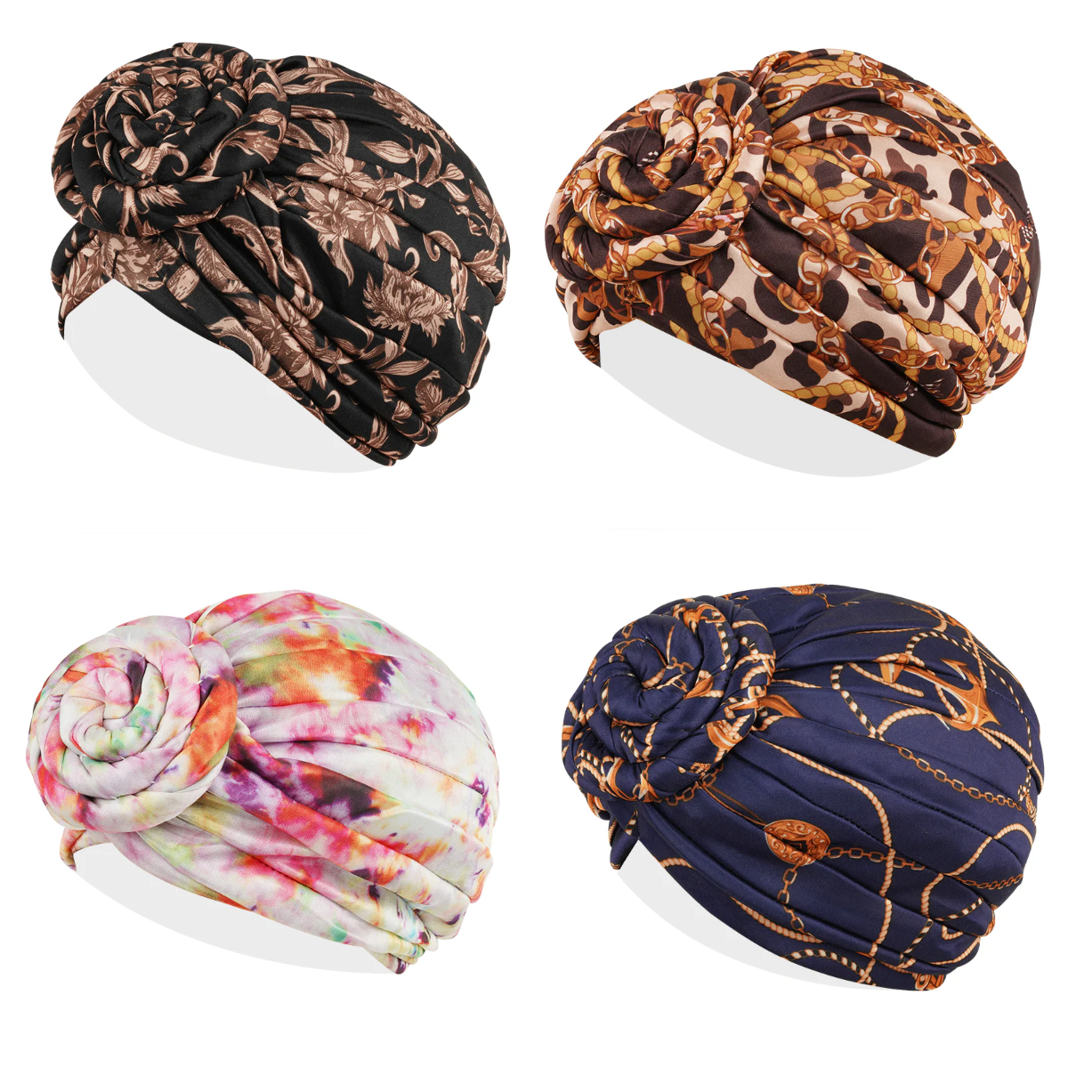 Silky Top Knot Pre-Tied Turban [Assorted Color] #3658