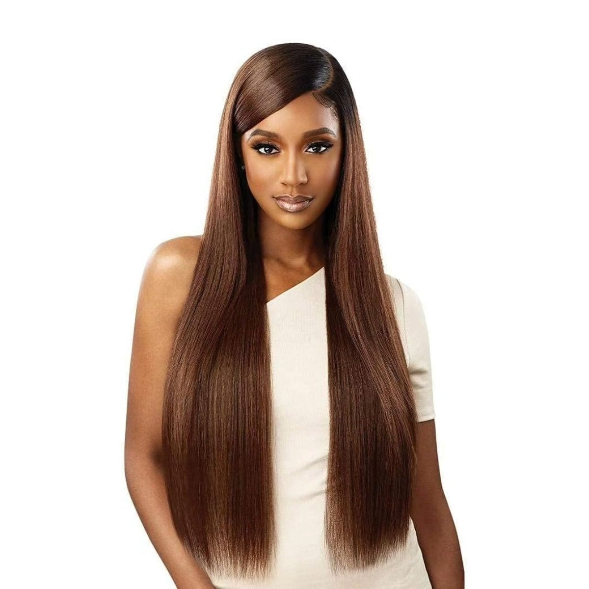 Perruque synthétique SLEEKLAY PART en dentelle avec raie en C profond, DARBY 32"