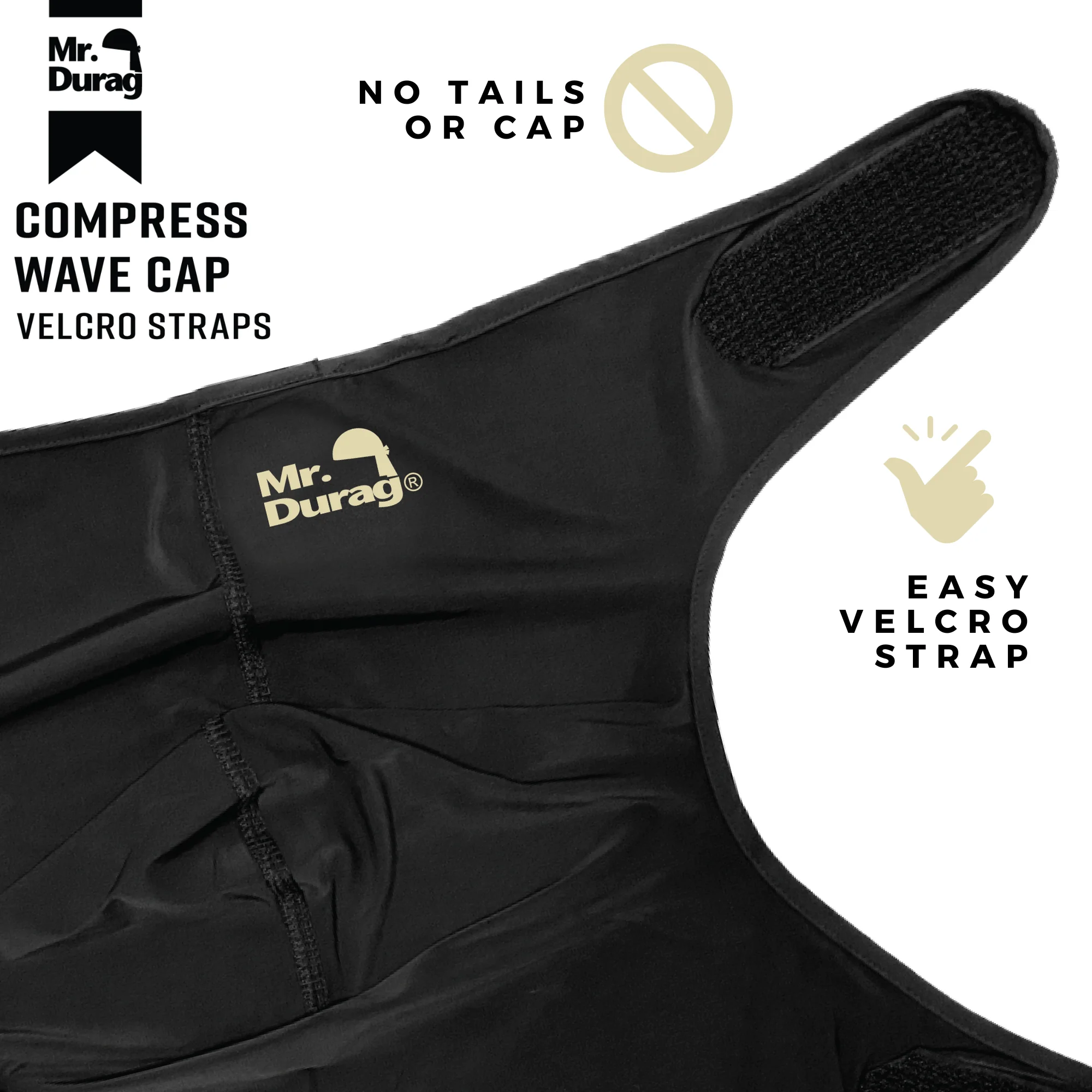 Spandex Velcro Compress Wave Cap [Black] #04311