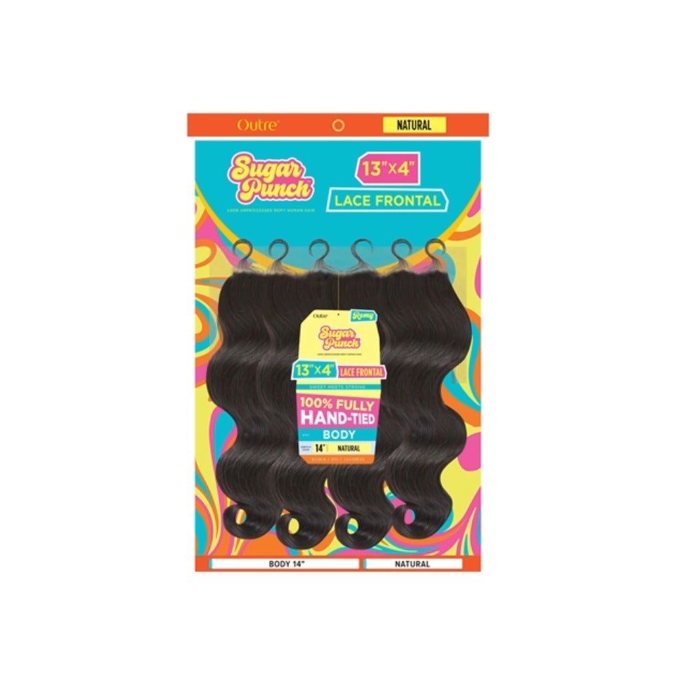 OUTRE Sugar Punch natural body wave hair pack showing 13x4 HD lace body wave closure in natural shade
