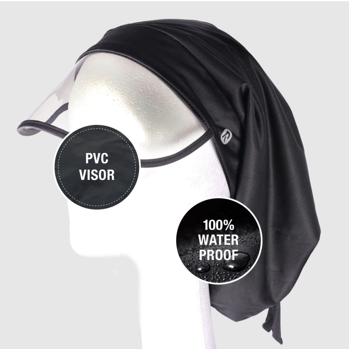 Waterproof Satin Lined Rain Cap [X Large] [Black] #HQ501