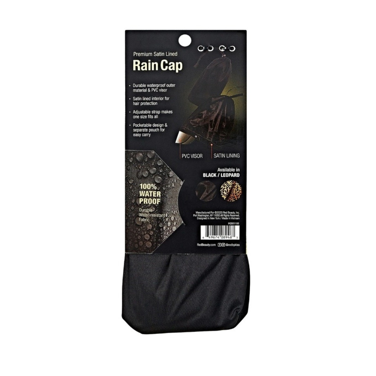 Waterproof Satin Lined Rain Cap [X Large] [Black] #HQ501