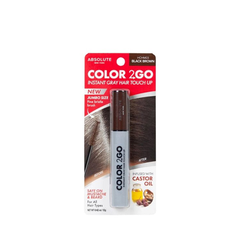 ABSOLUTE NEW YORK Color 2GO black brown hair pen for instant gray hair touch up with brush applicator