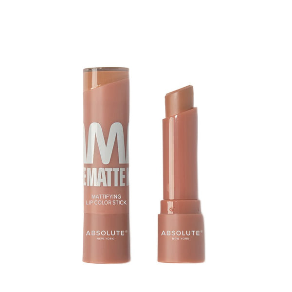 Absolute New York matte lipstick for dark skin in a nude brown shade with a mattifying lip color stick