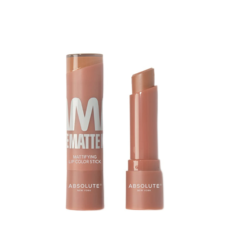 Absolute New York matte lipstick for dark skin in a nude brown shade with a mattifying lip color stick