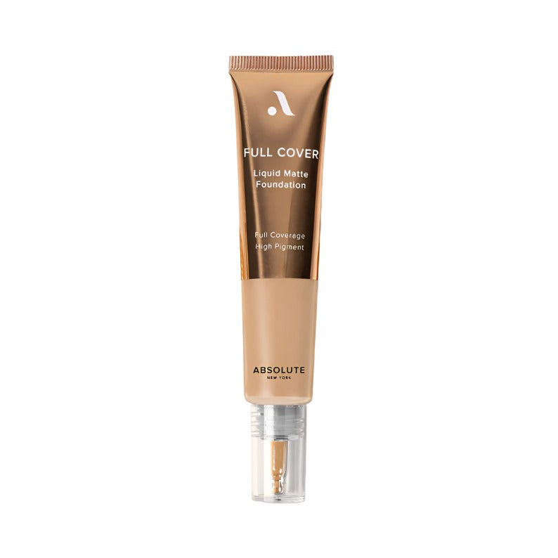 Absolute New York full cover liquid foundation tube in warm beige matte finish with pump applicator
