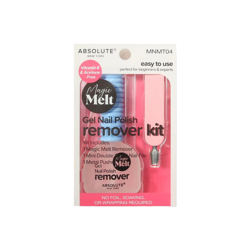 ABSOLUTE NEW YORK Magic Melt gel polish remover kit with pink metal pusher and gel pot