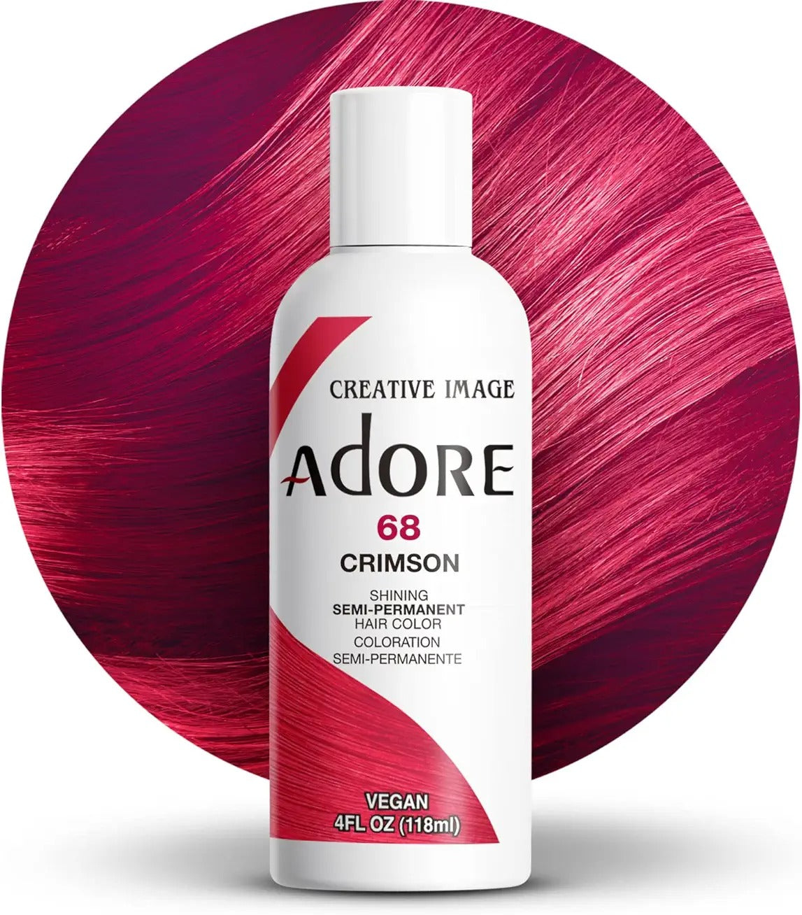 Adore Creative Image Crimson 68 semi permanent hair color in a 4oz bottle with vibrant red shade