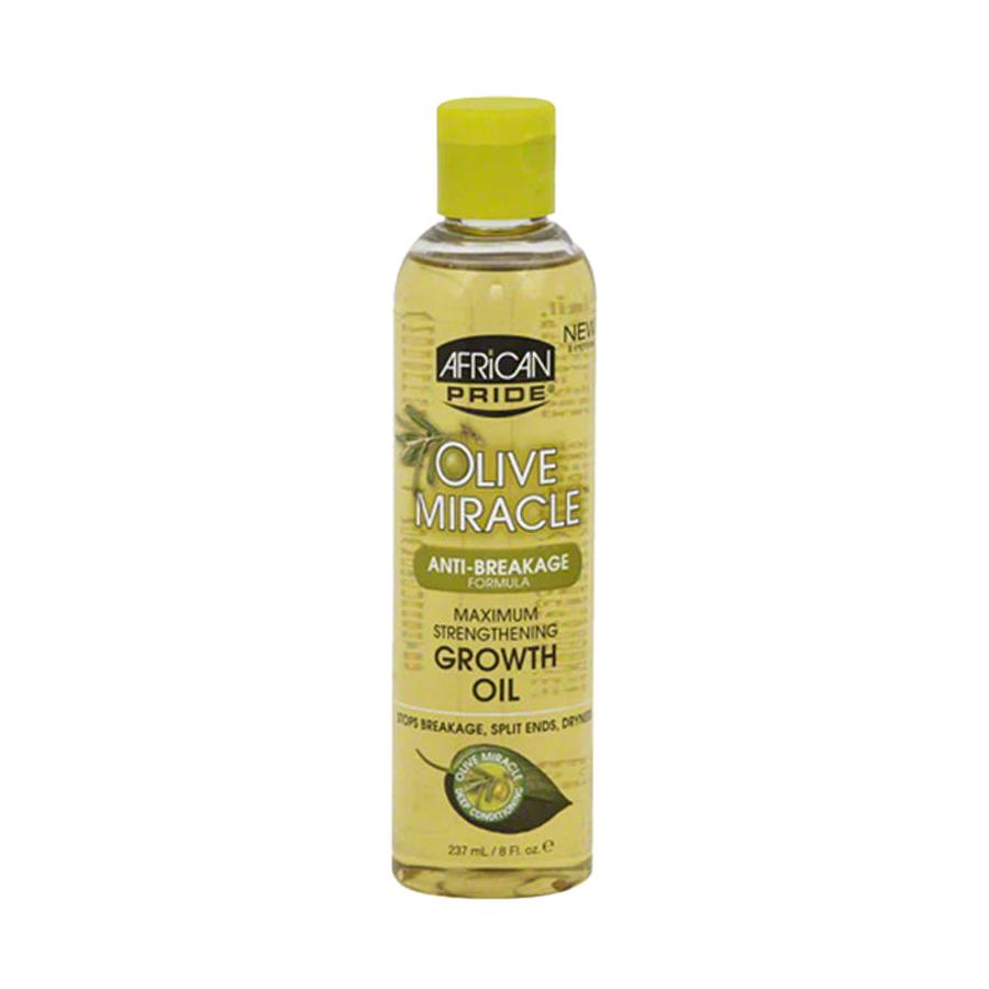 African Pride Olive Miracle growth oil clear bottle for anti breakage maximum strengthening hair growth 8 fl oz