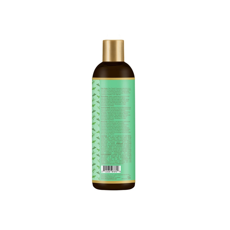 AFRICAN PRIDE strengthening shampoo for hair growth brown bottle with green label and gold cap back view