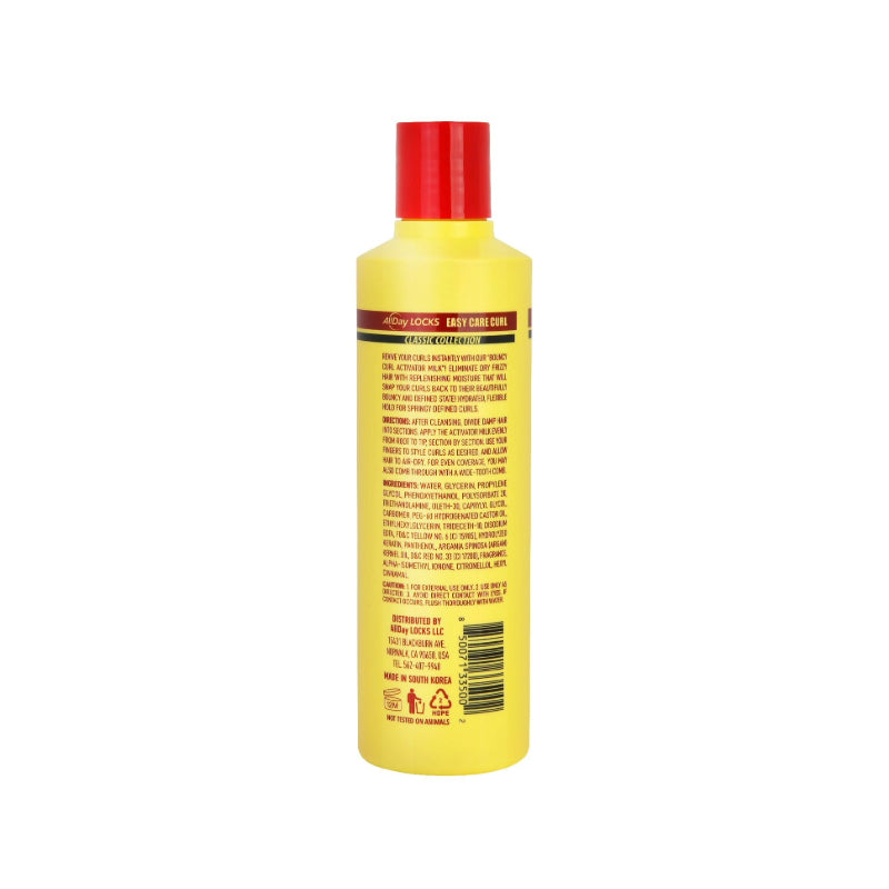 ALLDAY LOCKS yellow bottle curl activator for natural hair with red cap and product label