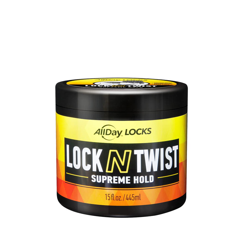 AllDay LOCKS jar of lock and twist braiding gel Supreme Hold 15 fl oz yellow and black label for twists and locs