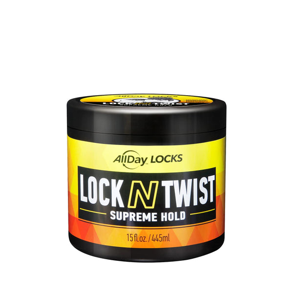 AllDay LOCKS jar of lock and twist braiding gel Supreme Hold 15 fl oz yellow and black label for twists and locs