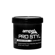 Ampro Pro Style Protein Styling Gel black 6 oz tub super hold alcohol and paraben free hair gel