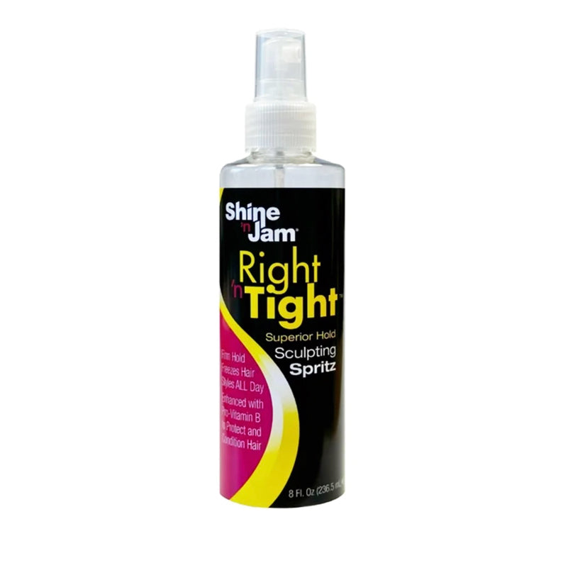 Ampro Shine N Jam Right & Tight Spritz 8 fl oz clear spray bottle black label superior hold sculpting