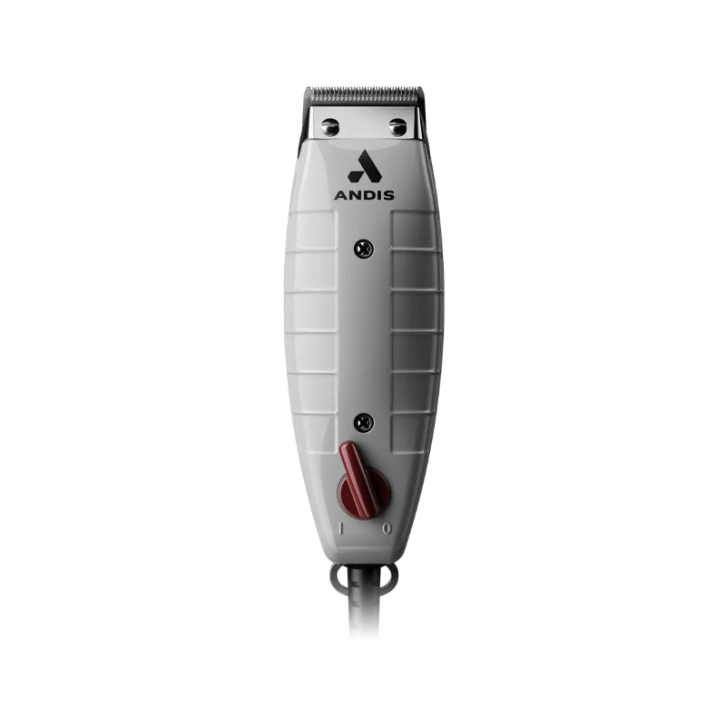 Andis T-Outliner trimmer in gray with black blade and red switch for precision grooming