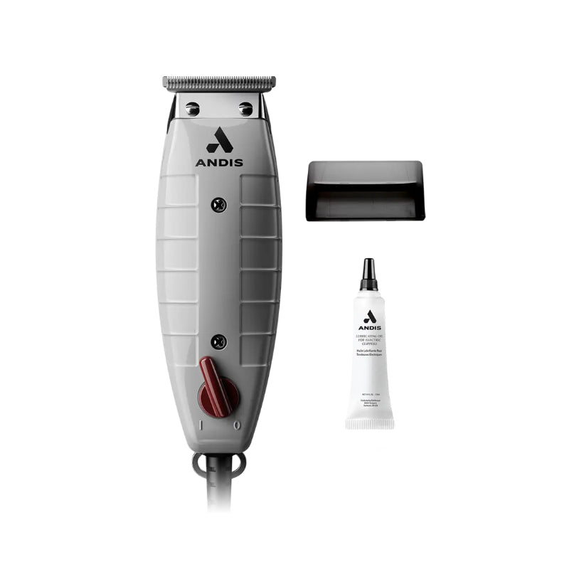 Andis T-Outliner trimmer with precision blade, guard attachment, and lubricating oil for grooming