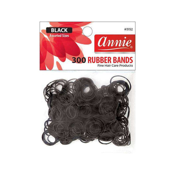 Annie black hair rubber bands assorted sizes pack of 300 for fine hair care