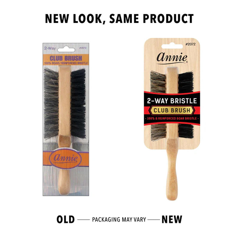Annie 2-way club brush with boar bristle hair brush showing old and new packaging designs