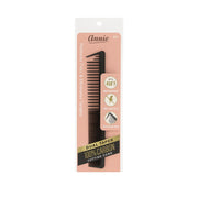 Annie black carbon dual taper cutting comb in blister pack showing 100 percent heat resistant styling tool up to 450 F