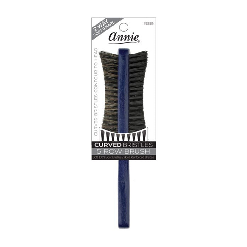 ANNIE navy five row curved bristle hair brush with wood handle for smoothing and detangling