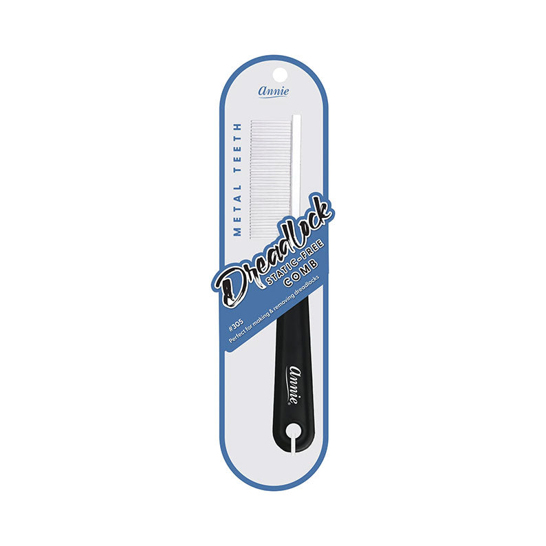 ANNIE metal teeth dreadlock comb for styling with black handle in retail packaging