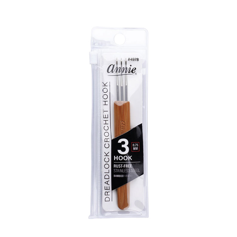 Annie dreadlocks crochet needle set with three rust-free stainless steel hooks and bamboo handles