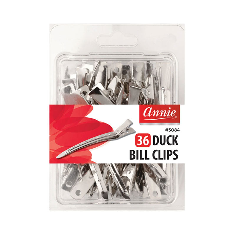 Annie 36 silver duck bill hair clips in clear plastic packaging for styling and sectioning hair